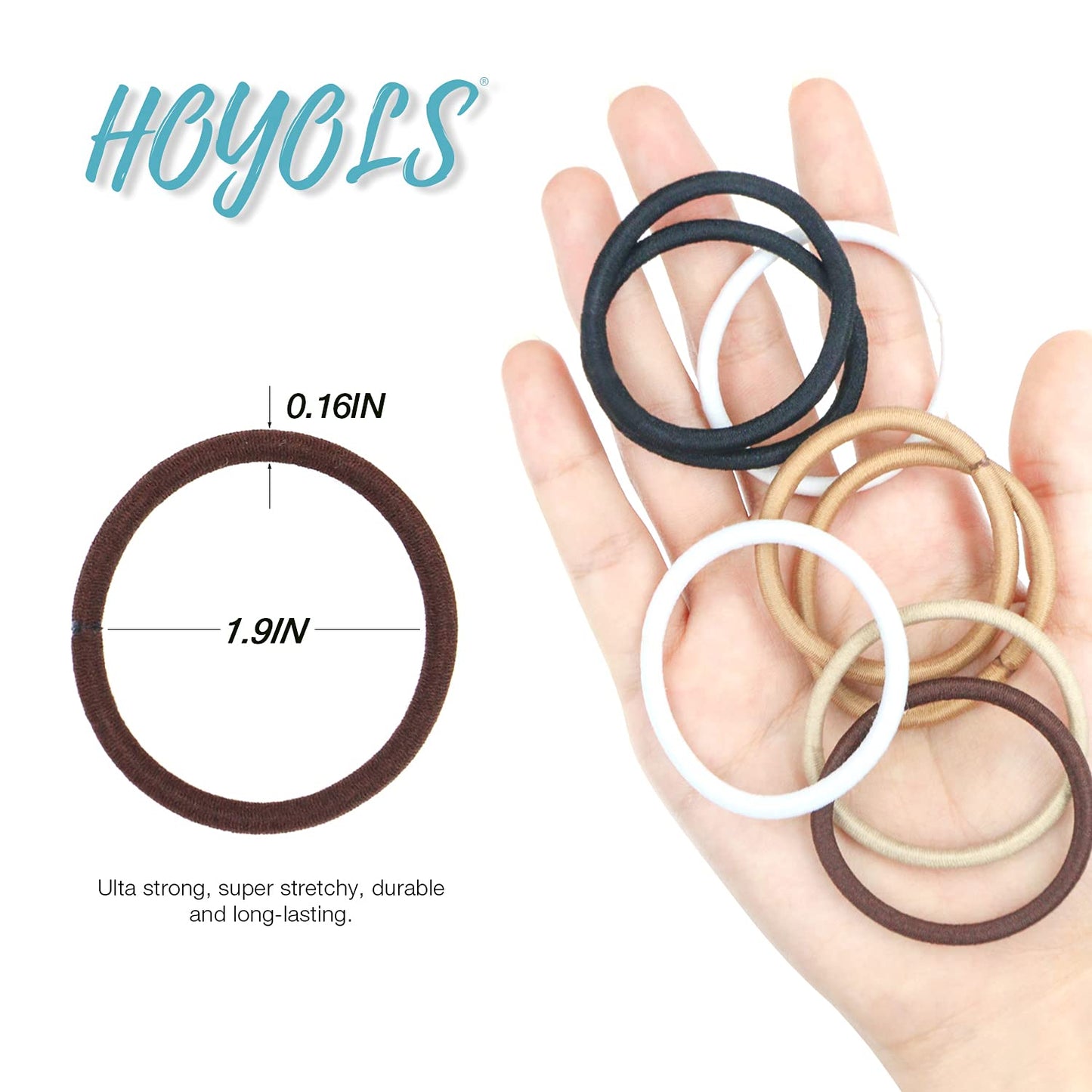 HOYOLS Ponytail Holders Hair Ties, No Metal Braided Bands Elastic Thick Tie for Women Thick Fine Curly Hair 50 Count 4mm 1/8 Inch Brown (Sparkling