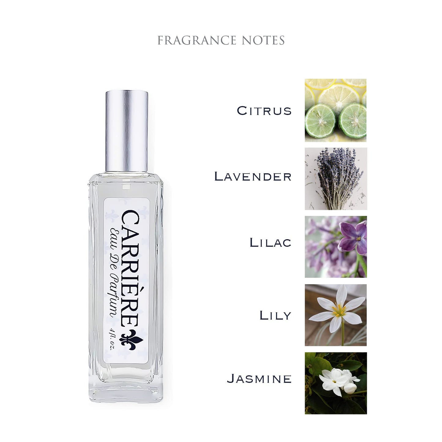Gendarme Carriere Eau De Parfum Spray For Women with Aroma of Jasmine and Lilac, 4 oz (Spray Bottle)