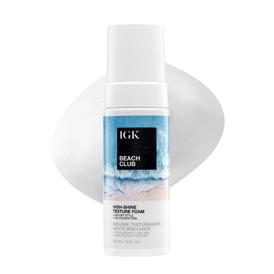 IGK Beach Club High-Shine Texture Foam - Salt-Free Hair Mousse for Beach Waves - Air-Dry Styling Foam for Wavy, Curly & Straight Hair - Anti-Frizz