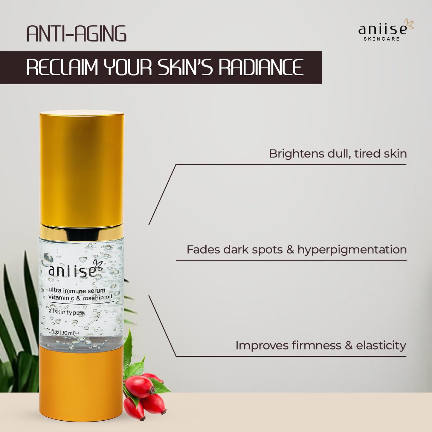 Ultra-Immune Vitamin C Serum - Anti-Aging Skincare for Face & Neck - Multi-Vitamin Complex with CoQ10, Argan Oil & Rosemary - Brightening, Firming Beauty & Personal Care Aniise