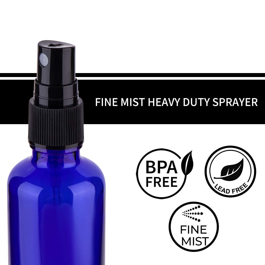 Hydior 2 oz Clear Glass Spray Bottle for Essential Oils, Blue Plastic Fine Mist Sprayer, 3 Pack Beauty and Personal Care Hydior