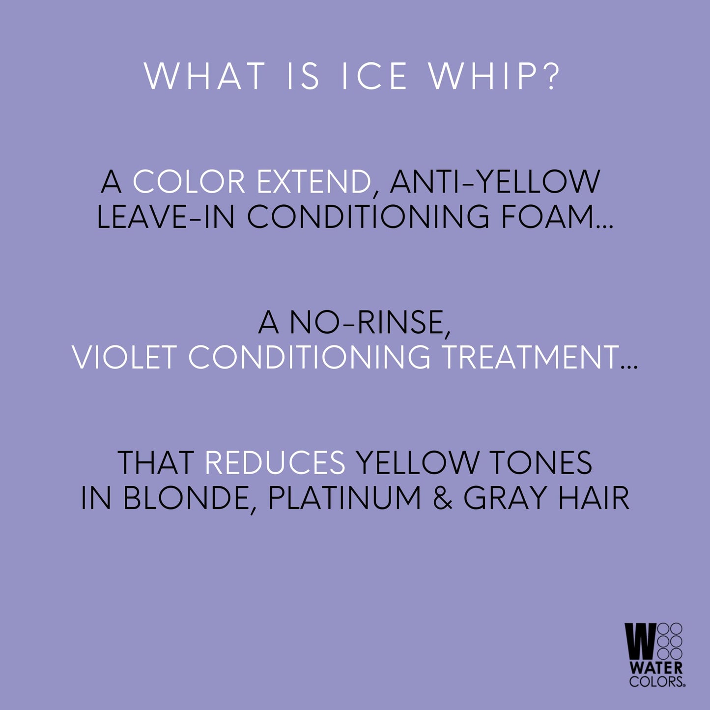 Watercolors Ice Whip Anti-Yellow Leave-In Conditioning Foam Mousse for Blonde, Platinum, Bleached, Silver, Gray, Ash & Brassy Hair - Violet Purple 6.5