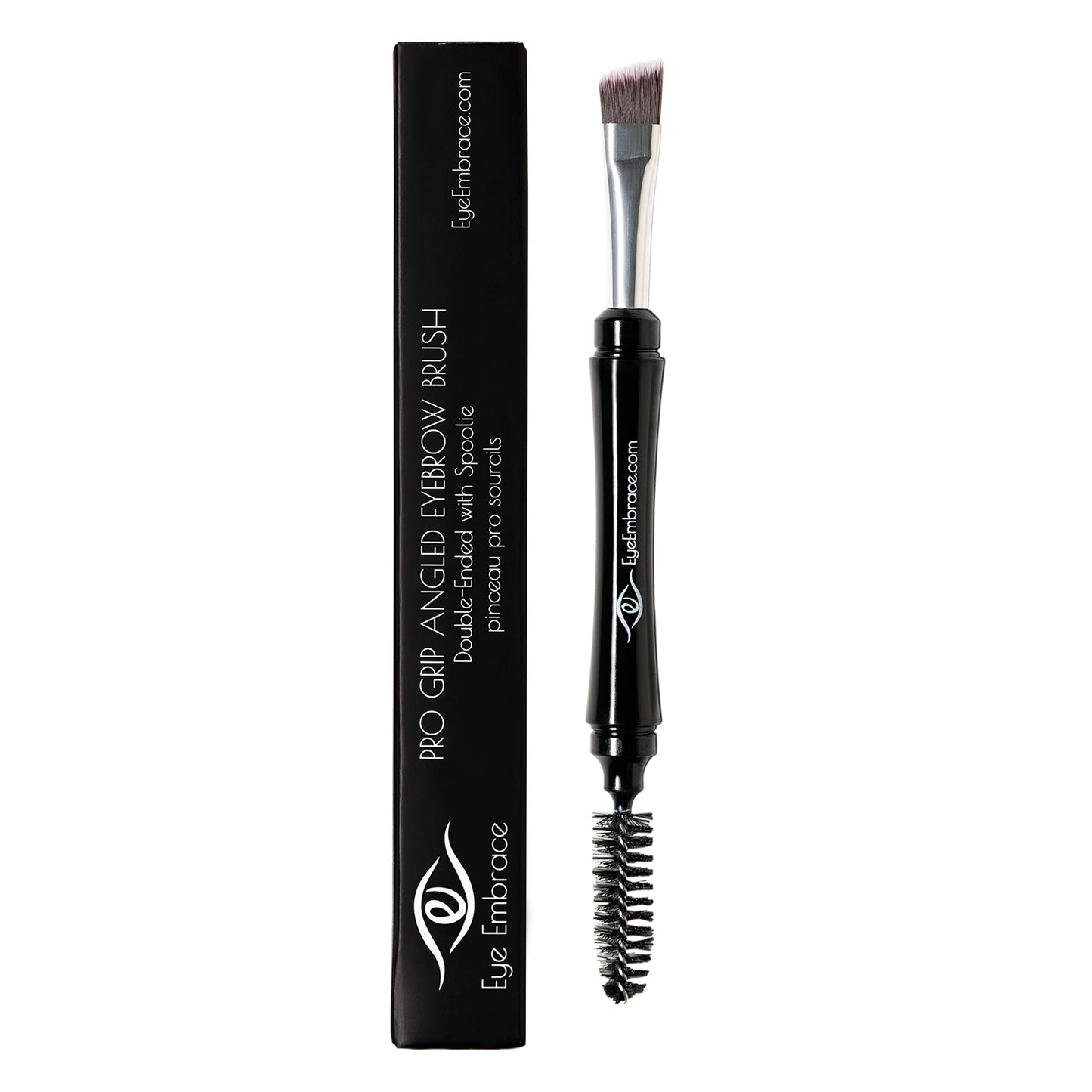 Eye Embrace Pro Grip Angled Eyebrow Brush and Spoolie Premium Quality Brow Makeup Brush