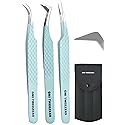 Fiber Tip Lash Tweezers- Pack of 3 Eyelash Extension Tweezers Professional- Lash Tweezers. (Apple Green)
