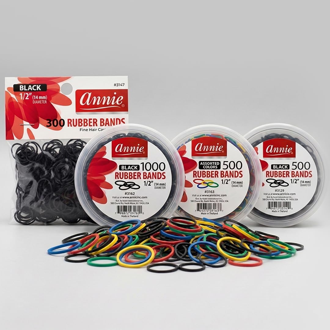 Annie Rubber Bands 14mm, 300 Count Black Elastic Hair Ties for Braids, Ponytails & Styling, Soft Durable No-Snag Bands for All Hair Types, Salon Value Beauty and Personal Care Annie