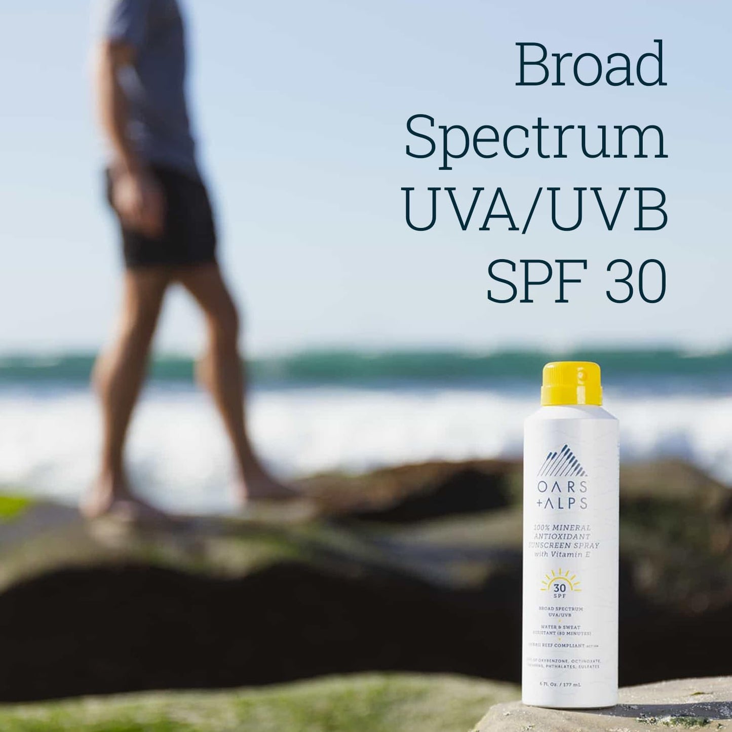 Oars + Alps Sunscreen Spray for Face & Body, SPF 30 Spray Sunscreen Infused with Vitamin E & Antioxidants, No White Residue, Water & Sweat Resistant