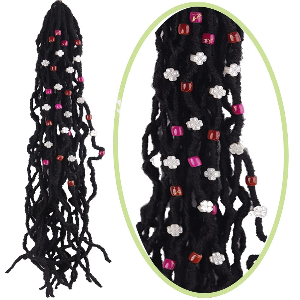 32PCS Hair Accessory Set with 12 Acrylic Hair Cuffs, 20 Colorful Dreadlock Jewels, and Yarn Hair Threads (multicolor)