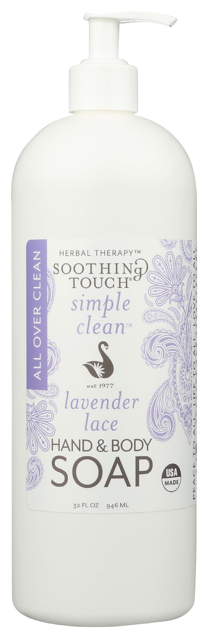 Soothing Touch Hand & Body Soap, Lavender Lace, 32 oz, Professional Grade Lavender Oil, Gentle, Paraben Free, Vegan