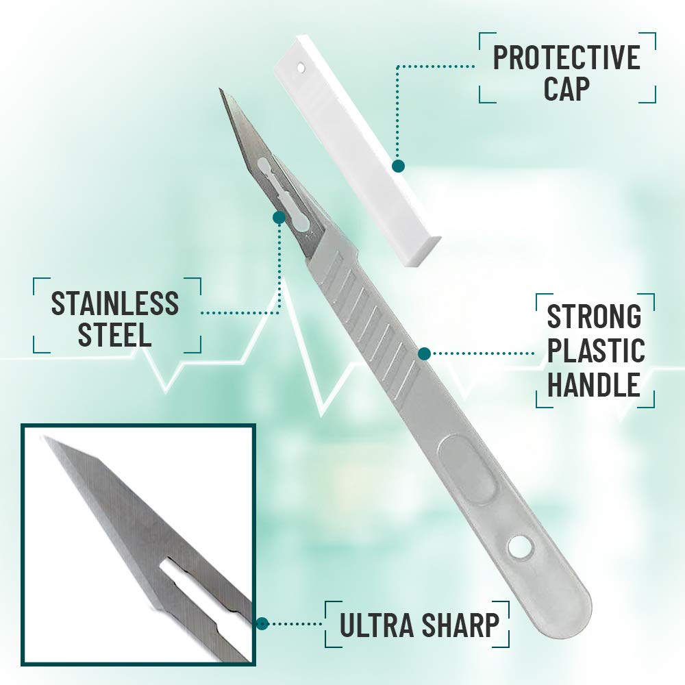 Disposable #10 and #11 Scalpel Blades, Pack of 20 Dermaplaning Blades w. Plastic Handle, Surgical Knife Scalpel, Carbon Steel Dermablade Surgical Beauty and Personal Care MyMed