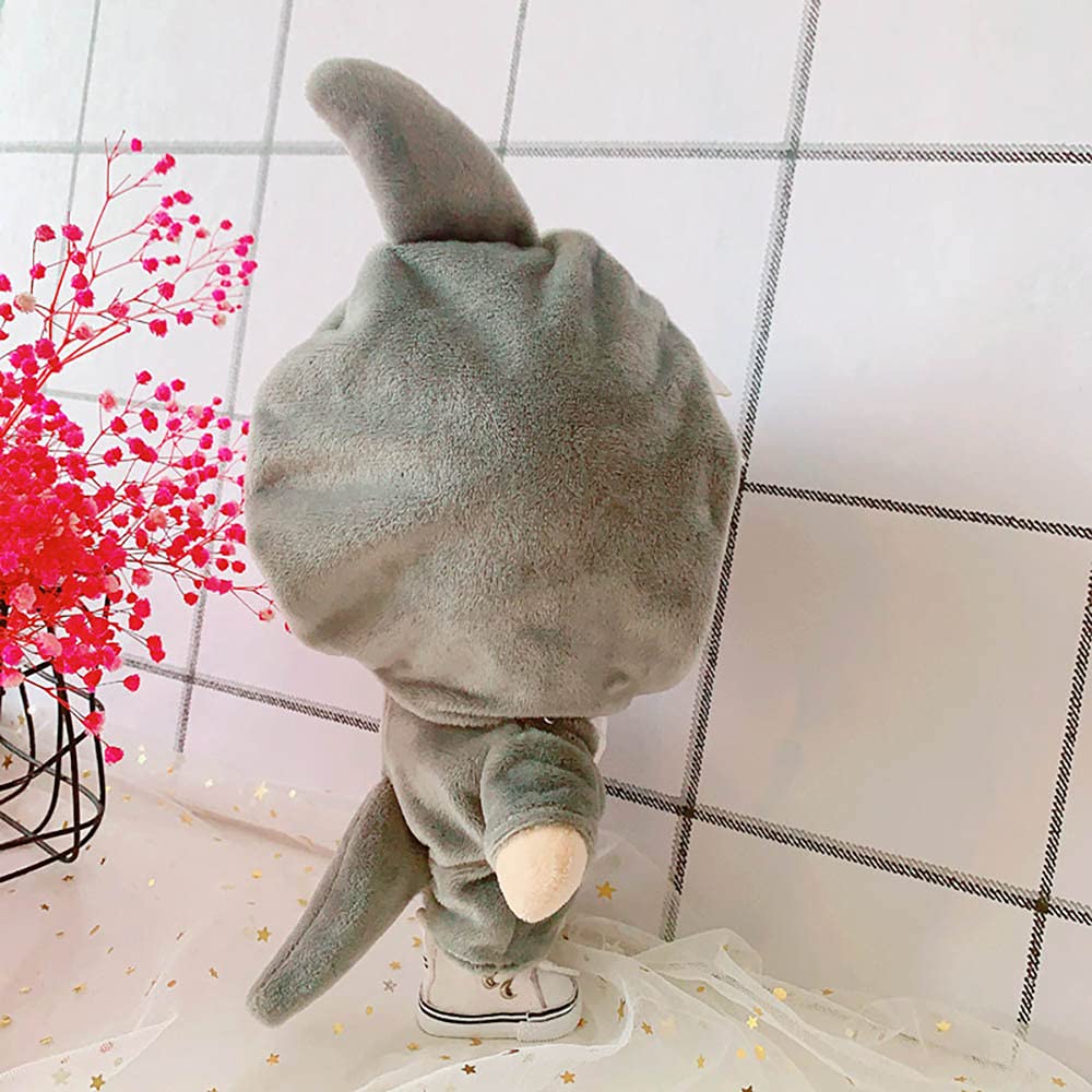 niannyyhouse Shark Clothes 20cm(7.8in) Plush Doll Clothes Onesies + Shoe 2-Piece Set Gray Pajamas (Gray)