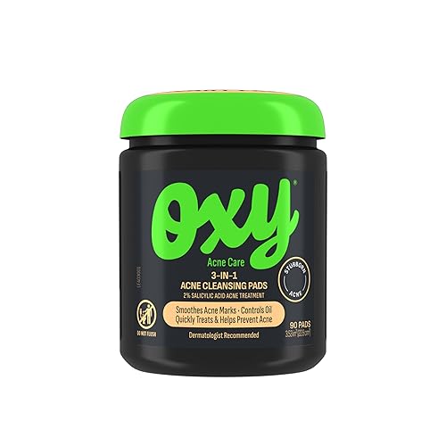 Oxy 3-IN-1 Acne Facial Cleansing Pads, Maximum Strength 2% Salicylic Acid Stubborn Acne Treatment, Controls Oil, Unclogs Pores, Smooths & Brightens