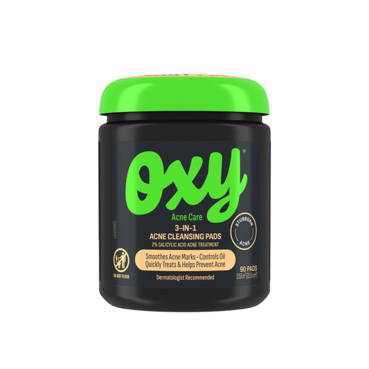 Oxy 3-IN-1 Acne Facial Cleansing Pads, Maximum Strength 2% Salicylic Acid Stubborn Acne Treatment, Controls Oil, Unclogs Pores, Smooths & Brightens