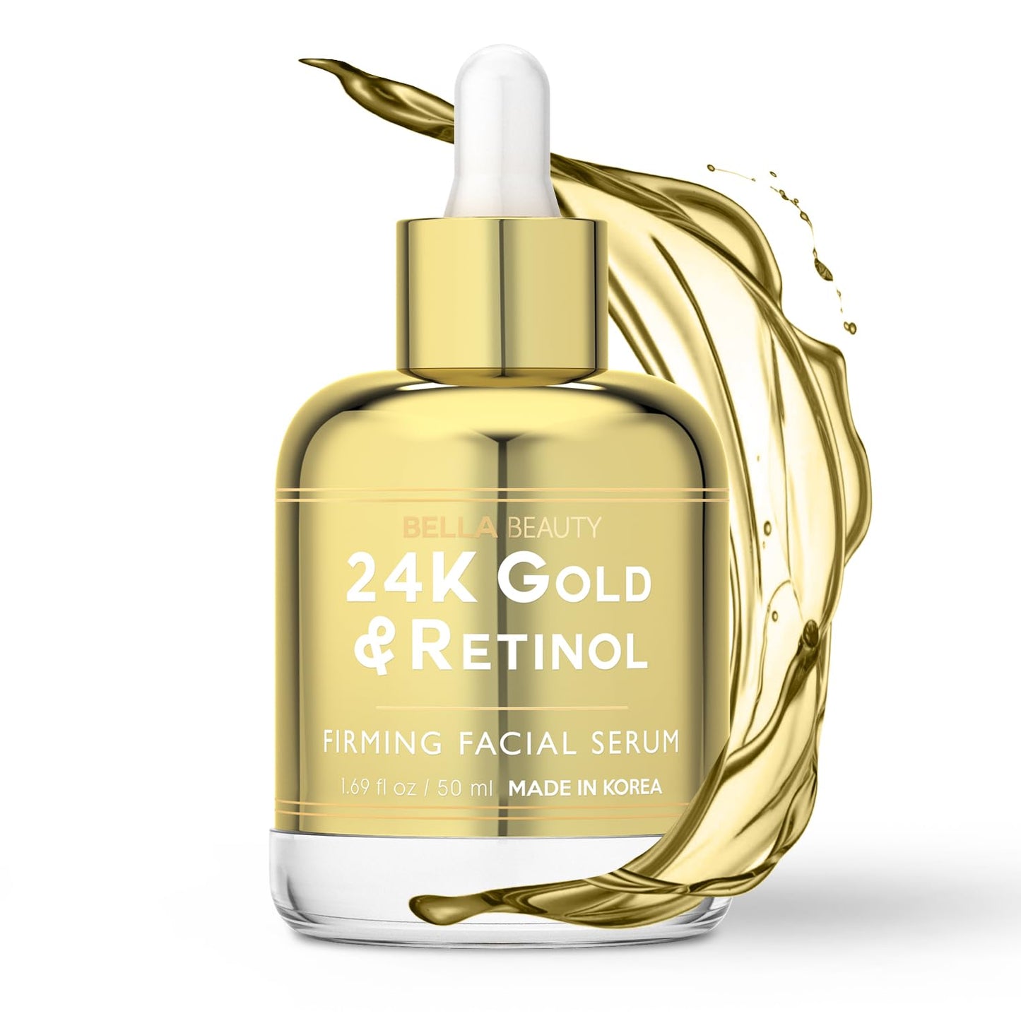 Bella Beauty 24K Gold & Retinol Face Serum - Reduces Age Spots, Fine Lines & Wrinkles, Lifting & Firming - Dermatologist Tested, Cruelty-Free Korean