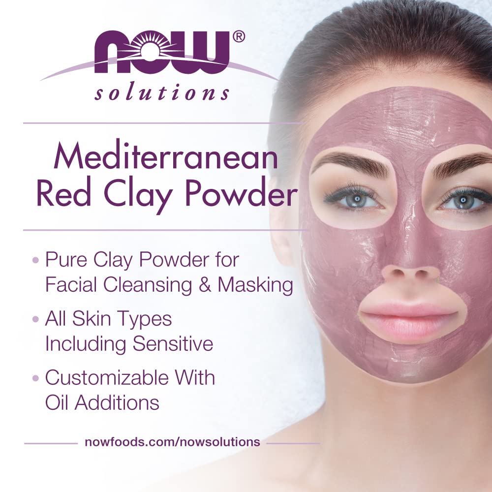 NOW Foods Solutions, Mediterranean Red Clay Powder, Pure Powder for Sensitive Skin Facial Mask, 14-Ounce