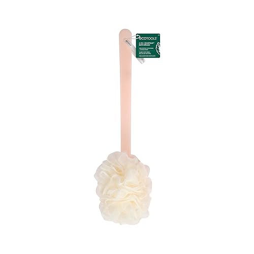 EcoTools 2-in-1 EcoPouf Bath Brush, Loofah Brush for Bath & Shower, with Long Handle & Recycled Netting for Cleansing & Exfoliating, Back Brush