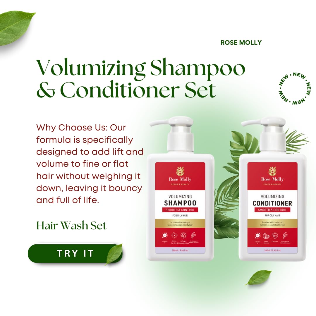 Rose Molly Volumizing Shampoo and Conditioner Set for Oily Hair, 9.46 fl oz