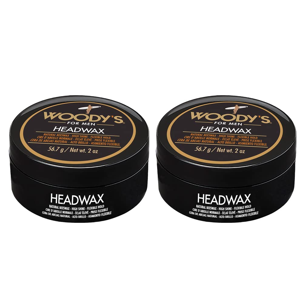 Woody's Headwax Hair Styling Pomade for Men, Natural Beeswax, High Shine, Flexible Hold, Non-Sticky, Moldable Men’S Hair Wax for All Hair Types, 2 Oz