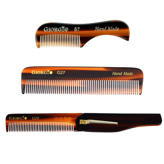 Giorgio Tortoiseshell Handmade Pocket Comb Set, Hair Comb Straightener for Everyday Grooming Styling Hair, Mustache and Beard for Men Women and Kids Beauty and Personal Care GIORGIO