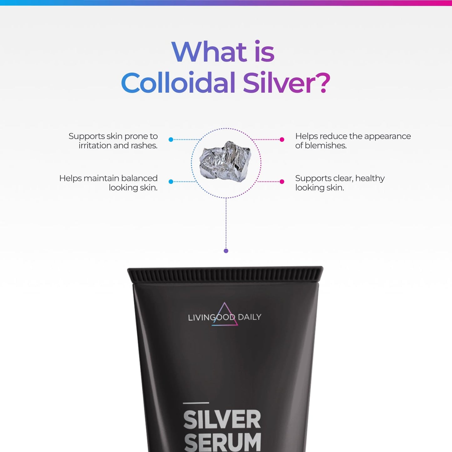Livingood Daily Silver Serum Skin Cream, Moisturizing Body Cream with Colloidal Silver, Hyaluronic Acid, Coconut Oil & Vitamin E, Unscented Body