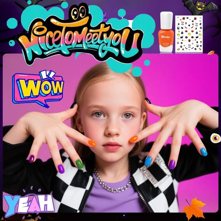 Aieenjor Kids Nail Polish with Stickers, Non-Toxic Toddler Nail Polish, Water-Based, Peelable Polish for Kids, for Party, Holiday Favors, Party Favors Beauty and Personal Care Aieenjor