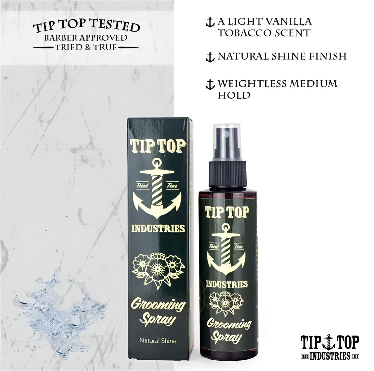 Tip Top Grooming Spray - Medium Hold, Light Weight Non-AerosolHair Spray - Light Vanilla Scent, Keeps Your Hairstyle Locked In - 5 Fl Oz