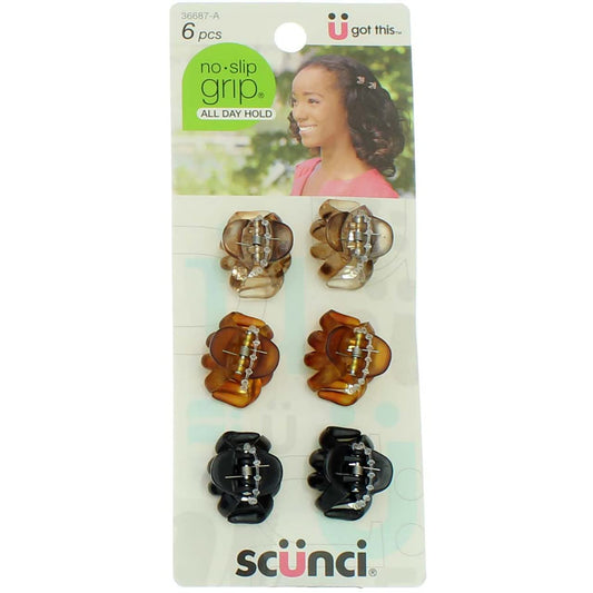 Scunci No-Slip Grip Mini Octopus Jaw Clips 6 Count (Pack of 2)