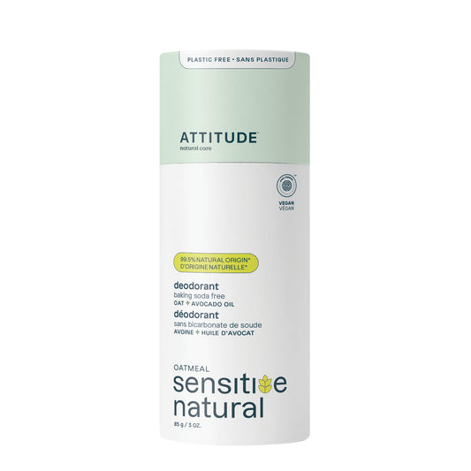 ATTITUDE Baking Soda Free Deodorant for Sensitive Skin with Oatmeal and Avocado Oil, EWG Verified, Aluminum Free, Plastic-Free, 3 Ounces Beauty and Personal Care ATTITUDE