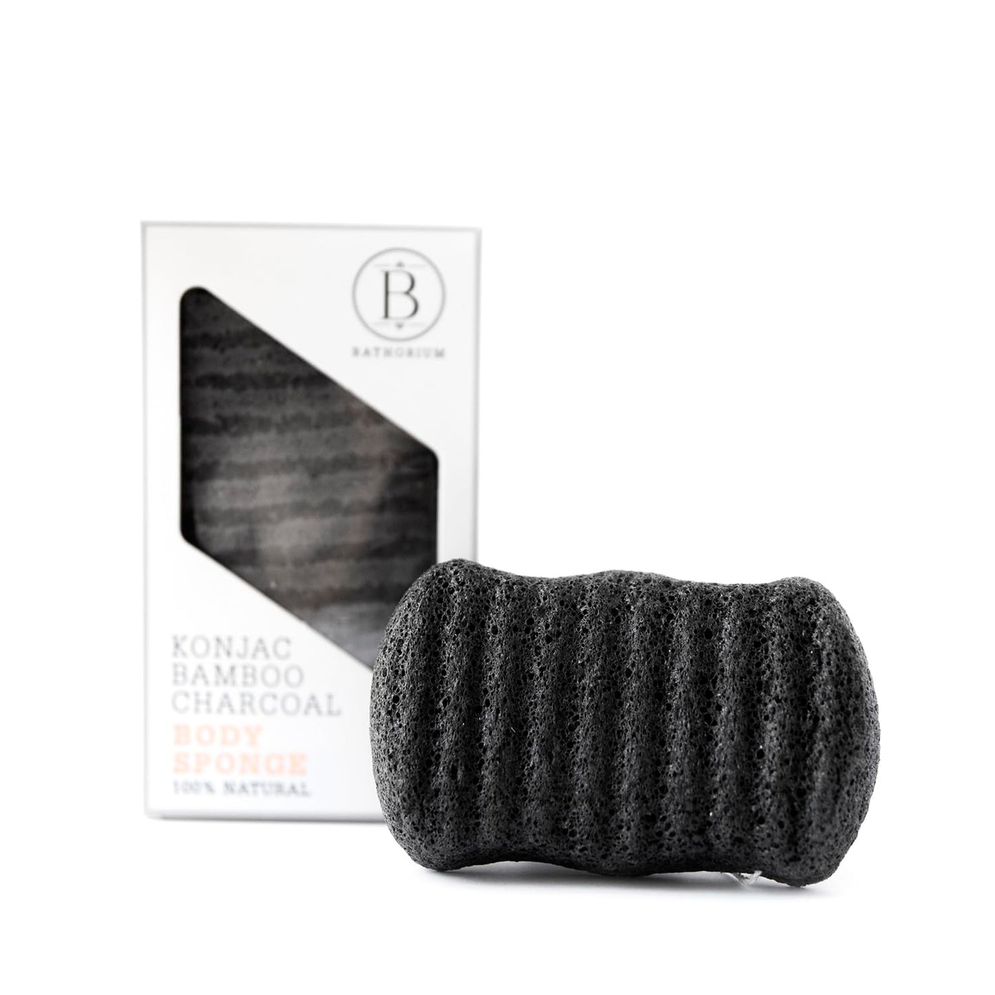 Bathorium Konjac Bamboo Charcoal Body Sponge, Natural Exfoliating & Cleansing Sponge, 100% Plant-Based, Ideal for Sensitive Skin & Daily Use, 1 Sponge