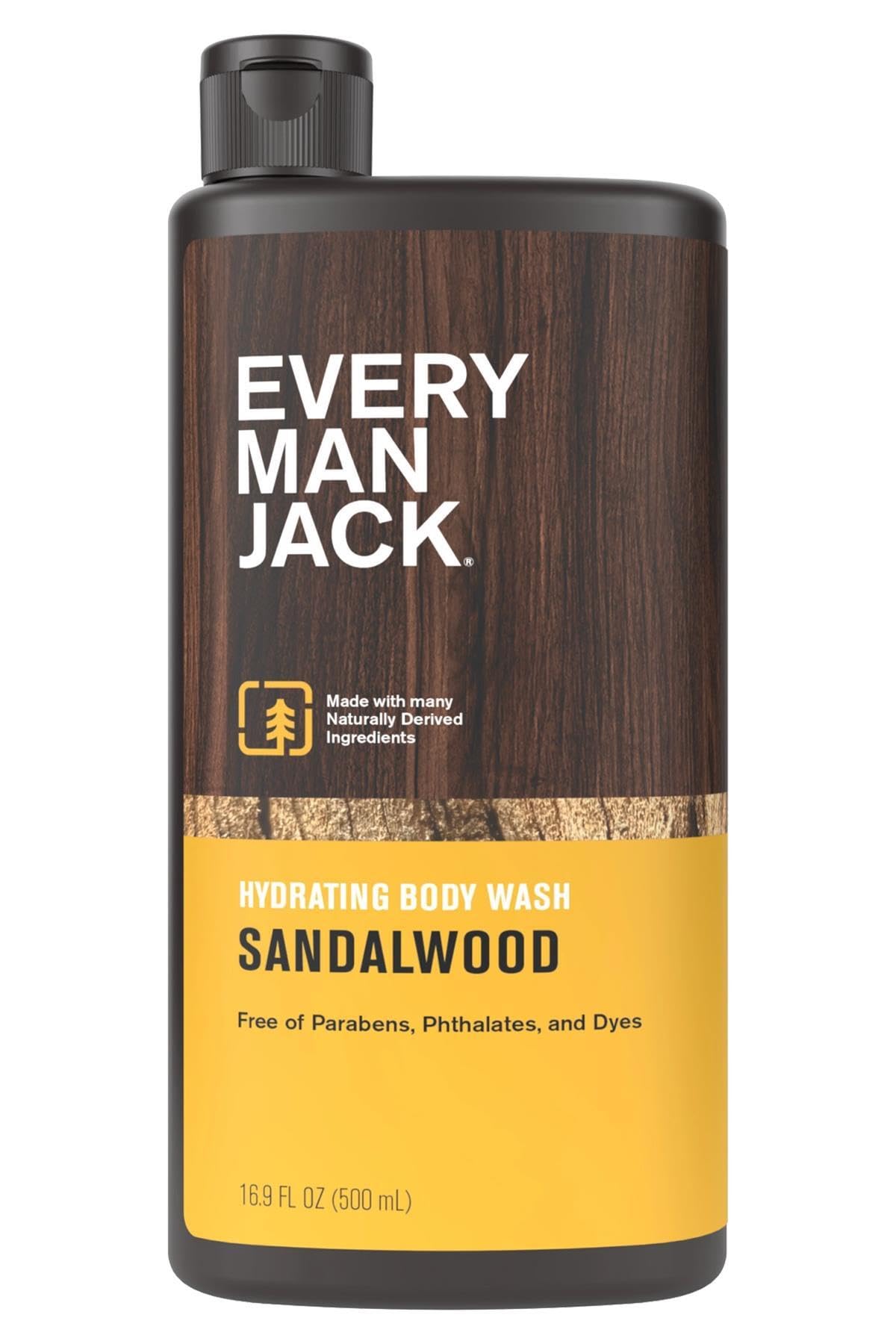Every Man Jack Body Wash and Shower Gel 16.9 Ounce Sandalwood (499ml) (3 Pack)