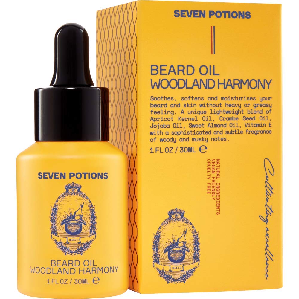 SEVEN POTIONS Natural Beard Oil for Men 1 FL OZ / 30ml - Sweet & Woody Beard Softener & Conditioner - Vegan Conditioning Oil That Helps Prevent Itch