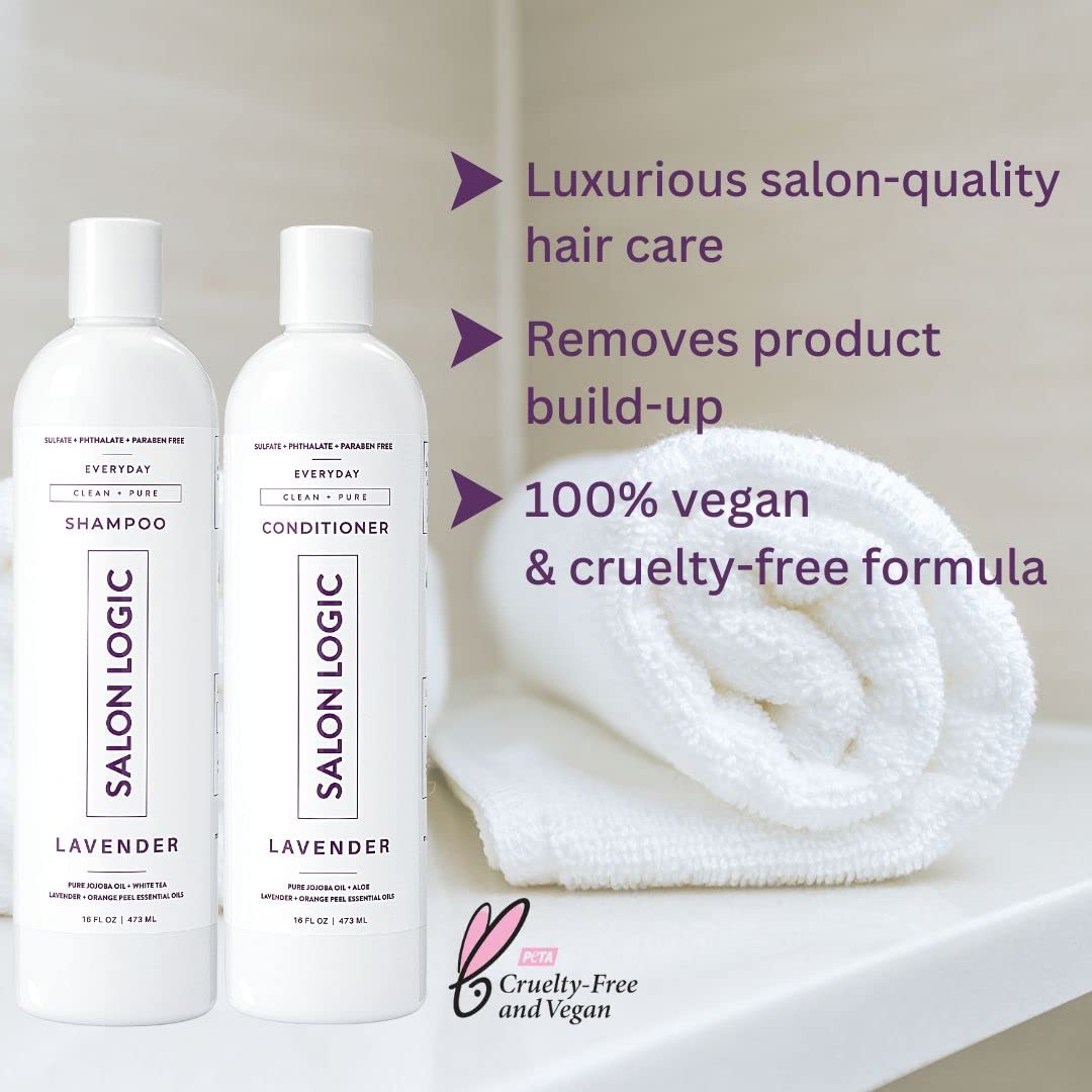 SalonLogic Everyday Clean & Pure Shampoo and Conditioner Set, Lavender - Salon Quality, Keratin treatment, Naturally Scented, Hydrating, Moisturizing