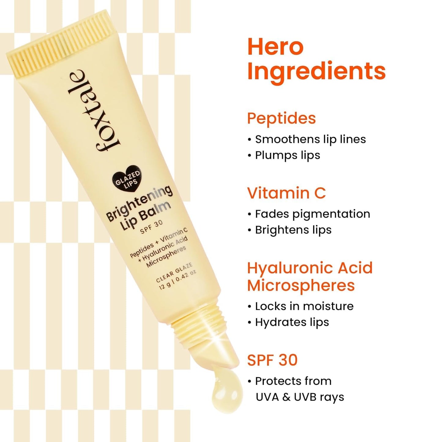 Foxtale SPF 30 Brightening Lip Balm for Dark Lips with Peptides & Vitamin C | Brightens | Hydrates | Tinted Lip Balm - Clear Glaze 12gm