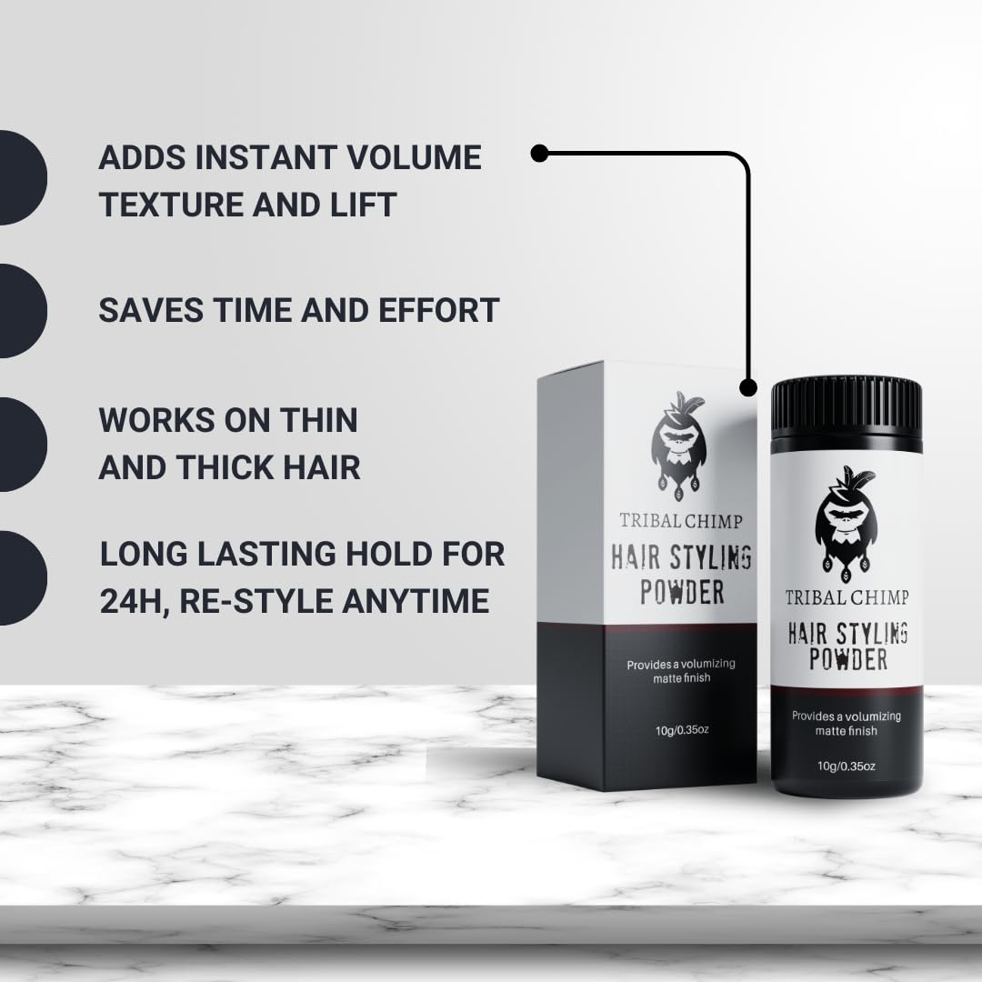 Tribal Chimp Hair Styling Powder, All-day Invisible Hold Hair Volumizer and Texture Powder for Men and Women, Styling Powder with Matte Finish