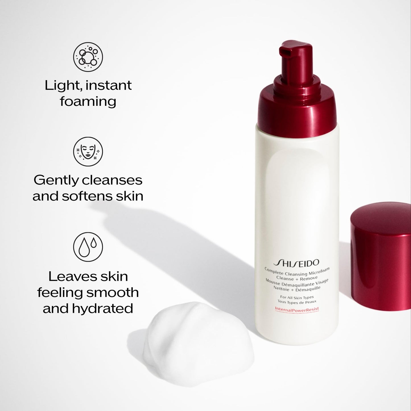 Shiseido Complete Cleansing Microfoam - 180 mL - Light, Instant Foaming Cleanser for Smooth, Hydrated Skin - Softens & Removes Impurities - All Skin