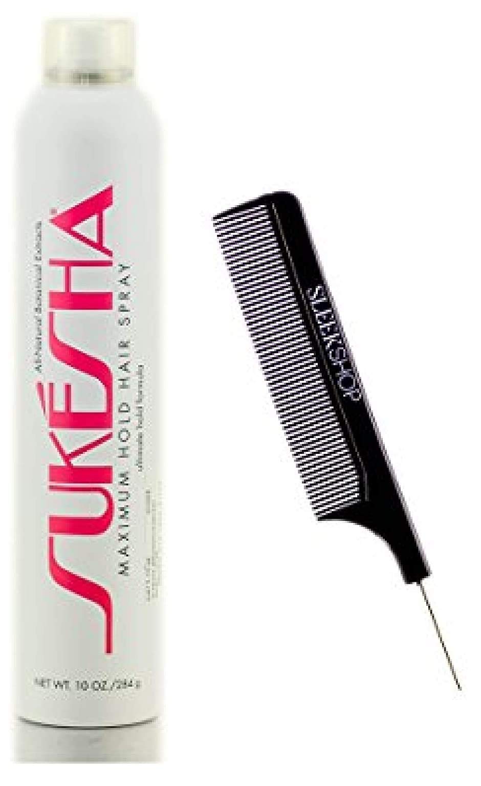 Sukesha Maximum Hold Hair Spray, ultimate hold aerosol formula (with Sleek Steel Pin Tail Comb) (10 oz / 284 gram - retail size)
