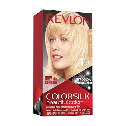 Revlon Permanent Hair Color, Permanent Hair Dye, Colorsilk with 100% Gray Coverage, Ammonia-Free, Keratin and Amino Acids, 03 Ultra Light Sun Blonde