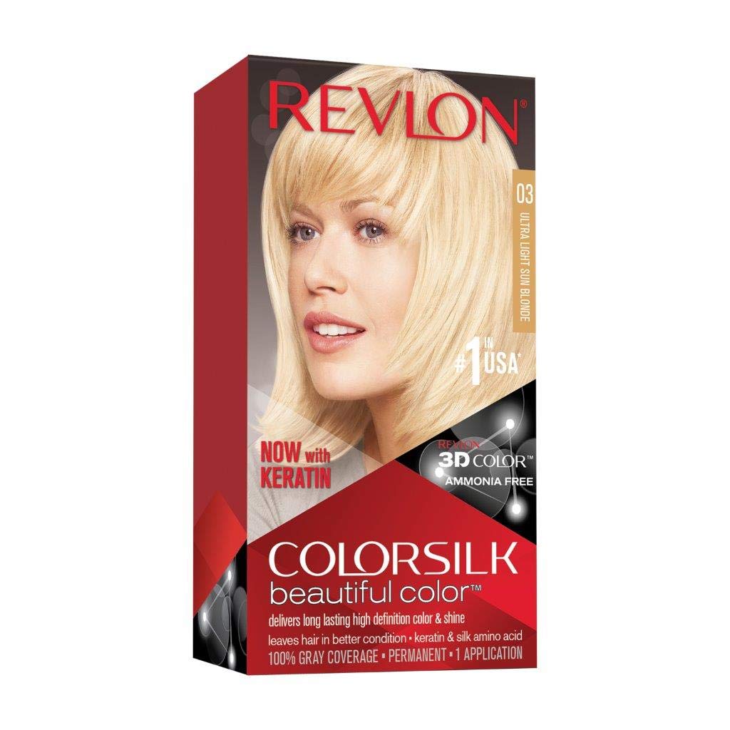 Revlon Permanent Hair Color, Permanent Hair Dye, Colorsilk with 100% Gray Coverage, Ammonia-Free, Keratin and Amino Acids, 03 Ultra Light Sun Blonde