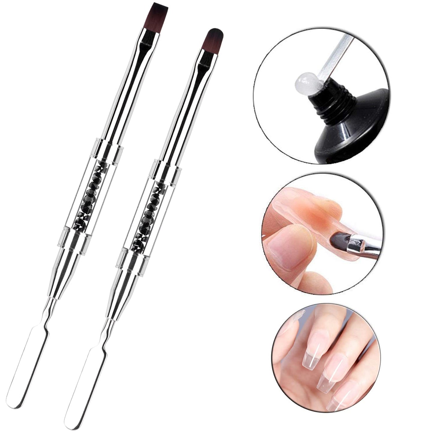 Ycyan 2Pcs Polygel Nail Brush & Picker, Dual-ended Oval & Flat Gel Nail Brushes Polygel Slice Tool for PolyGel UV Builder Gel Nails Extension