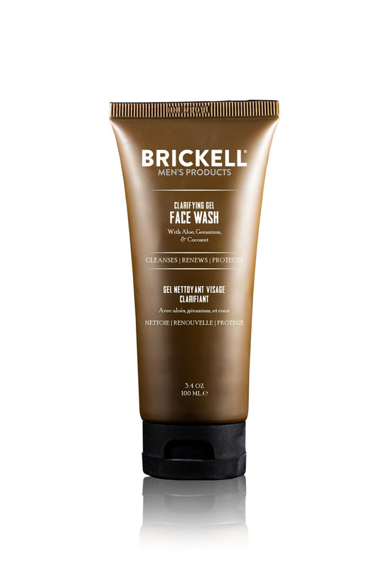 Brickell Men's Clarifying Gel Face Wash for Men, Natural and Organic Rich Foaming Daily Facial Cleanser Formulated With Geranium, Coconut and Aloe