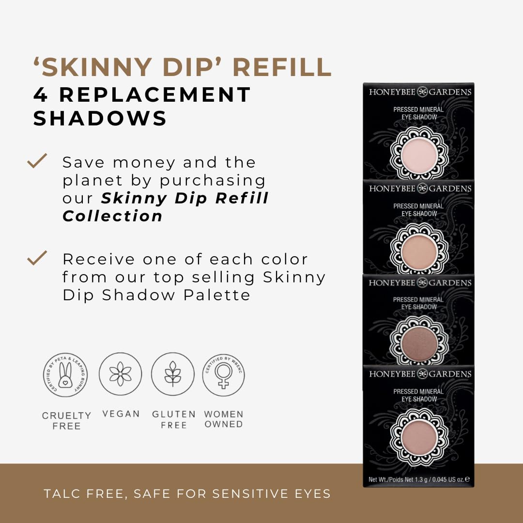 Honeybee Gardens 'Skinny Dip' Refill Pans, Pink, Beige, Nude Tones, Vegan, 4 Pack of 26mm Pans. COMPACT NOT INCLUDED
