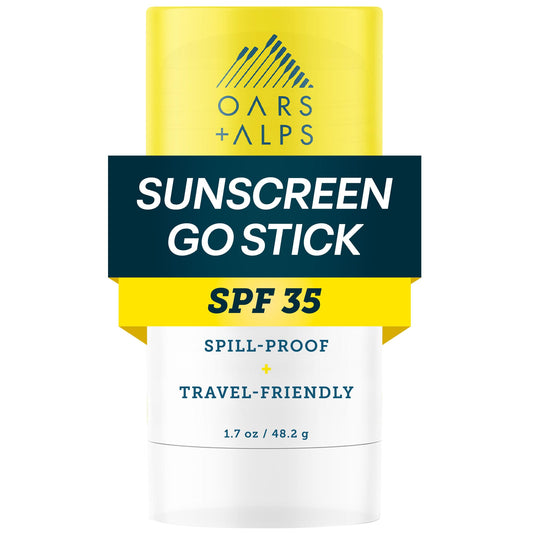 Oars + Alps Clear Face Sunscreen Stick, SPF 35 Travel Sunscreen Roll On for Face & Body, SPF Stick with Vitamin E & Antioxidants, Water & Sweat
