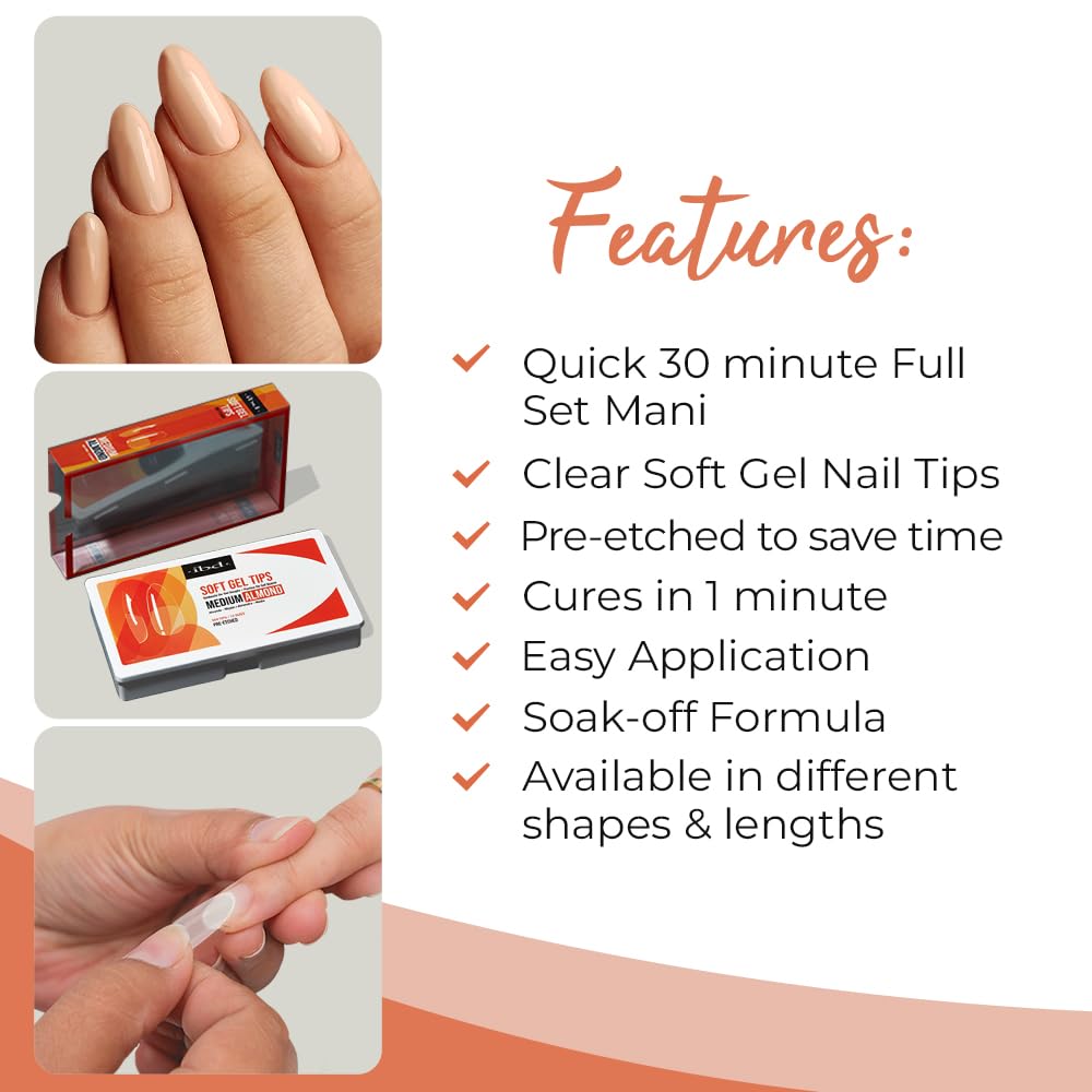 IBD Clear Soft Gel Nail Tips Medium Almond Shape - Pre-Etched, Nail Extensions for Strong Adhesion, Long-Lasting Acrylic Press On Nails, DIY Nail Art Beauty & Personal Care IBD