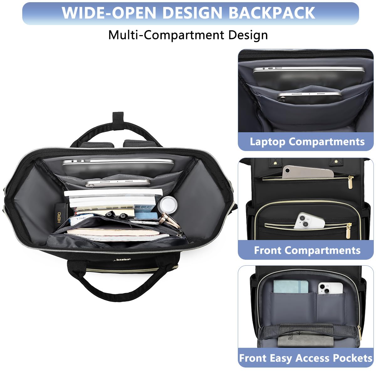 FOCDOD Women Laptop Backpack Work Bag - Fits 15.6 inch with Laptop Compartment Waterproof Professional Fashion Travel Purse for College Nurse Business Computer Backpack