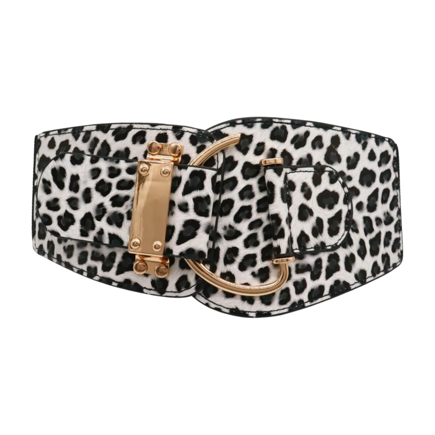 Women Leopard Elastic Wide Belt - Hip High Waist Gold Hook Buckle Animal Print Size L - XL