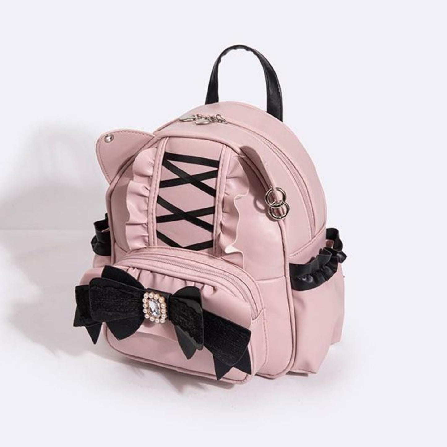IDEWO Jirai Kei Kawaii Bag Gothic Cute Bag Mini Leather Backpack Fashion Small Daypacks Purse for Women Cutecore (Pink)