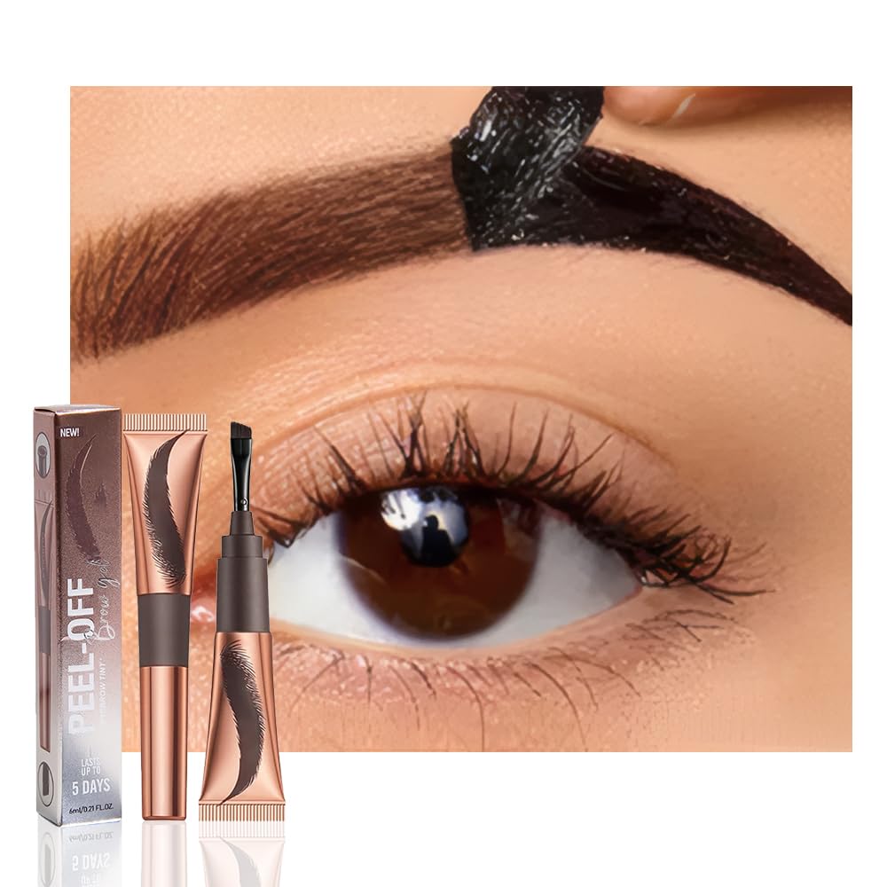 FeiCuiYun Eyebrow Tattoo Peel Off Tint Gel for Women, Warm-Dark Brown Peel Off Eyebrow Tint with 150°Small Curved Tray, Last Up to 5 Days, Waterproof Beauty and Personal Care FeiCuiYun Default Title