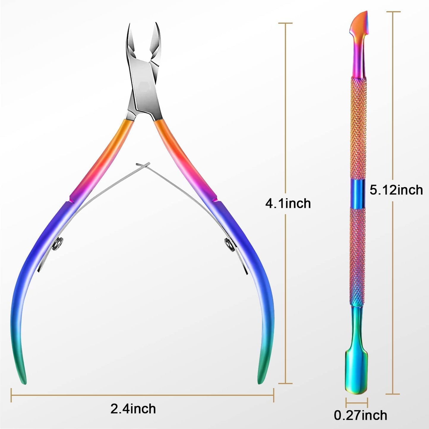 Easkep Cuticle Trimmer with Cuticle Pusher, Cuticle Remover Professional Stainless Steel Cuticle Cutter Nippers Rainbow Sharp Sturdy Pedicure Manicure
