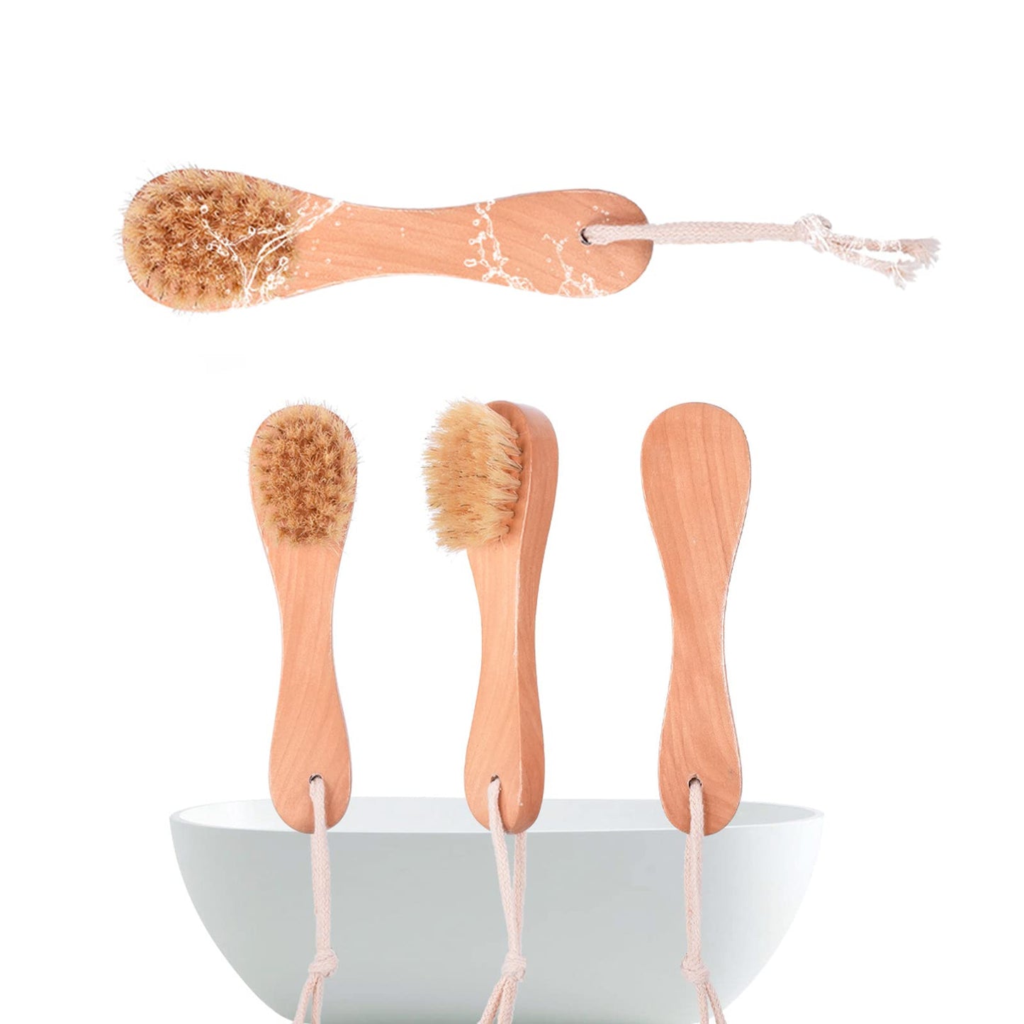 6 Pcs Face Exfoliator Brush Dry Brush Natural Bristles Wooden Face Cleaning Brush, Facial Cleansing Brush Face Wash Scrub Exfoliator Brush for Face
