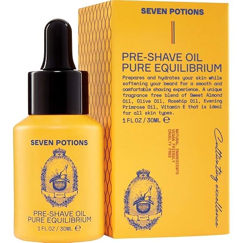 Seven Potions Pre-Shave Oil For Men - Ideal for Sensitive Skin, Helps Prevent Irritation, Lubricates and Protects Face - Natural, Vegan, Cruelty Free