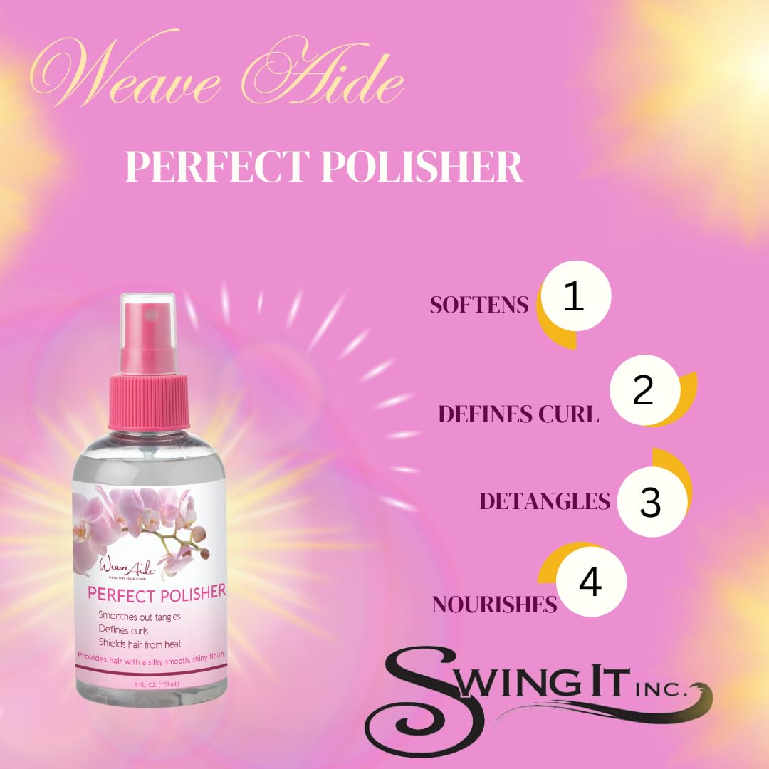 Weave Aide Perfect Polisher 6 oz. Protects hair from heat. Nourish & shine, for dry hair, dull hair, Provides moisture shine spray.
